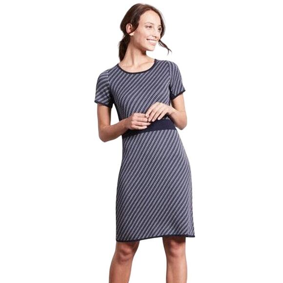 Boden Zoe Knitted Short Sleeve Shift Sweater Dress Blue Stretch Womens Size 6 R - Picture 3 of 14